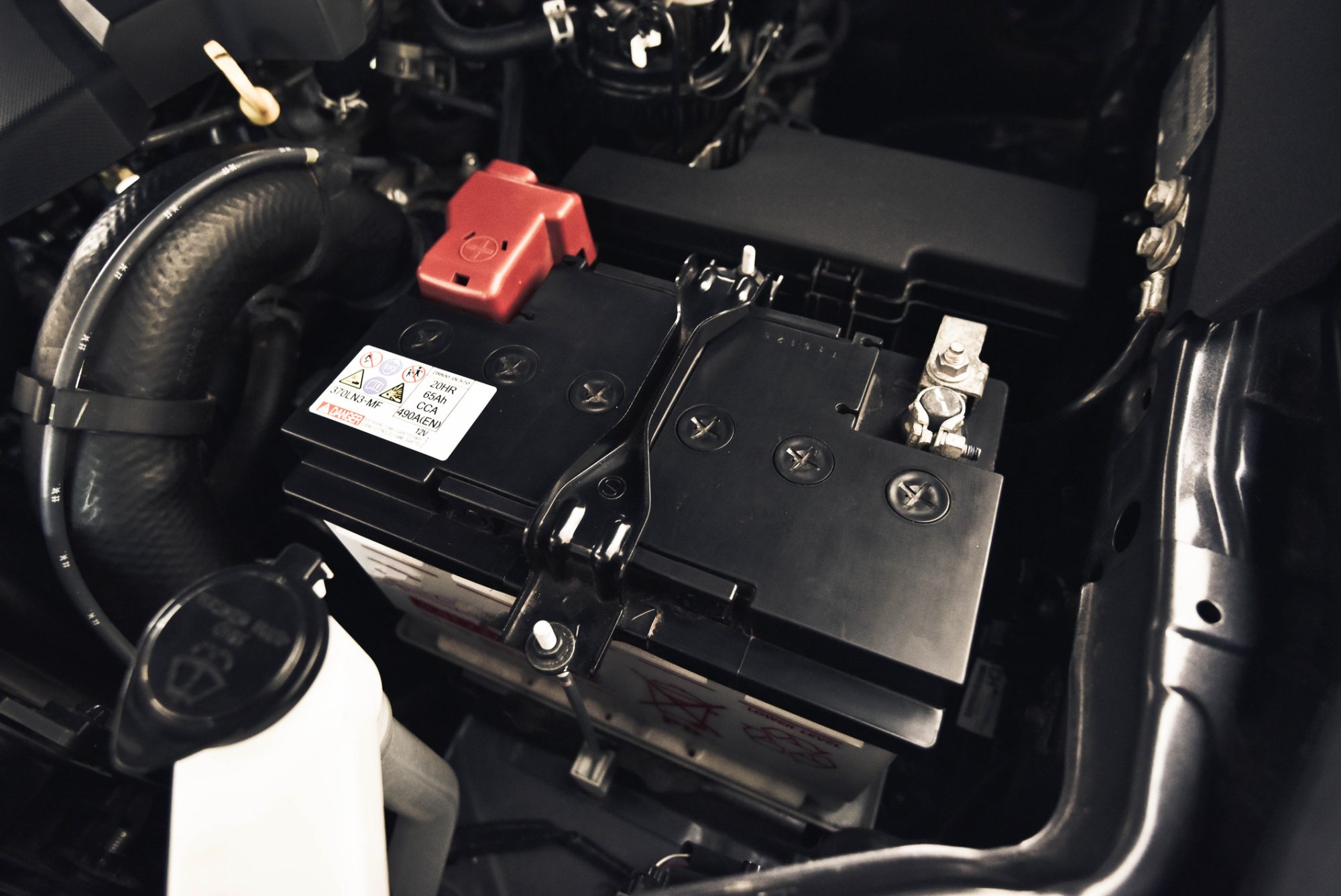 Car battery in the engine room