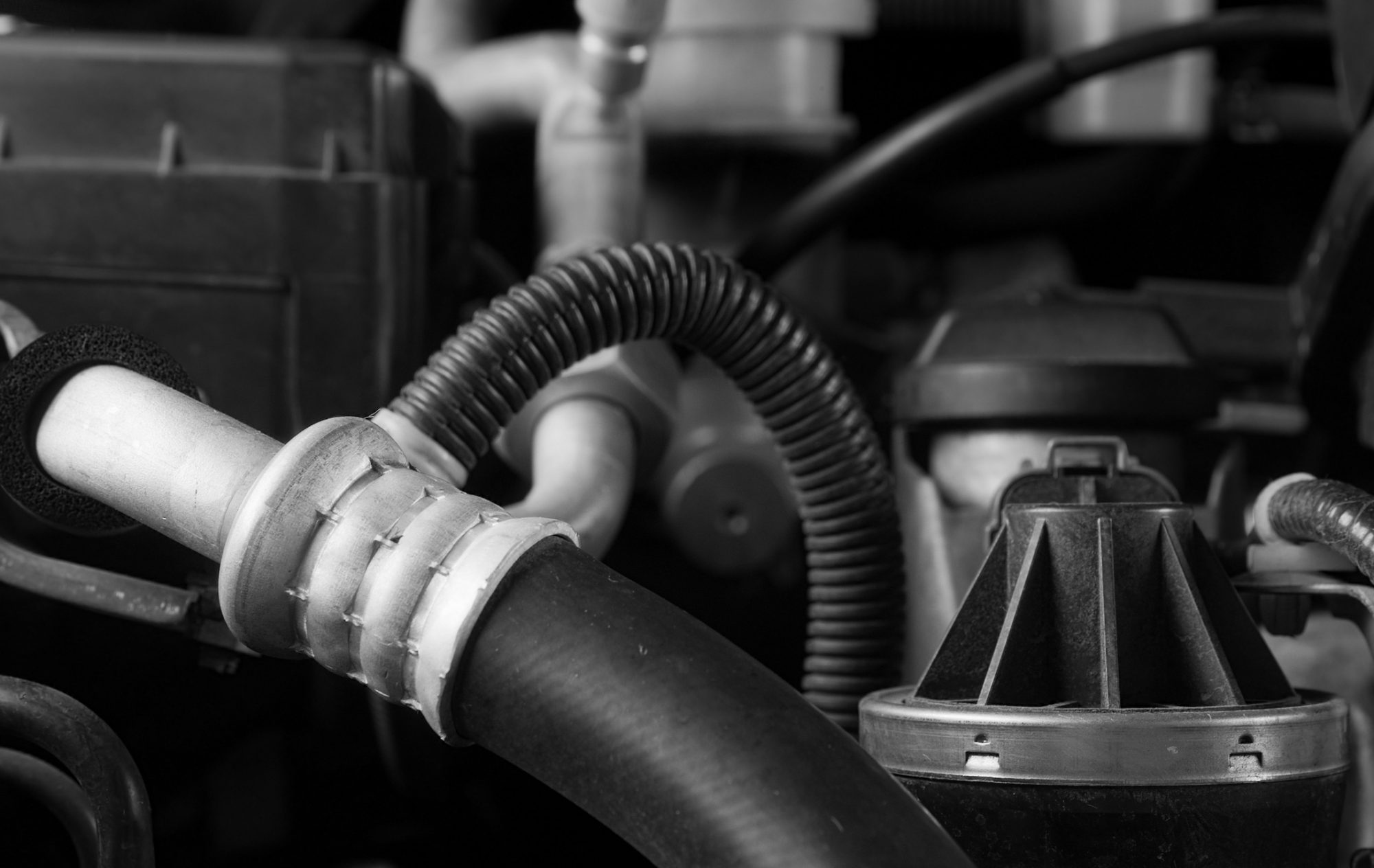 Car engine hose and parts diy maintenance concept theme in black and white